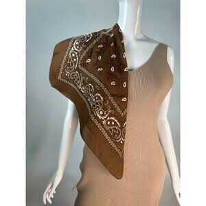 Brown Beaded Paisley Bandana Scarf With Embellishments